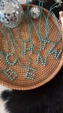 Beaded Faux Turquoise Initial Necklace