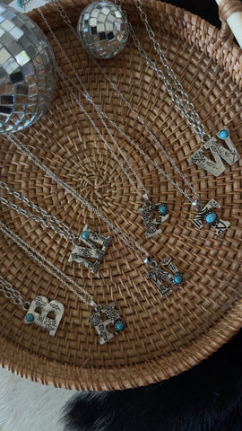 Stamped Faux Turquoise Necklace